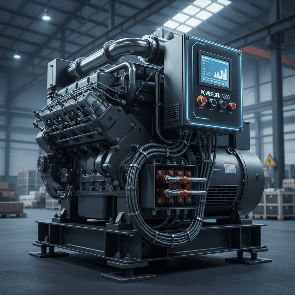 Diesel generator and compaction plate parked on gravel next to a warehouse